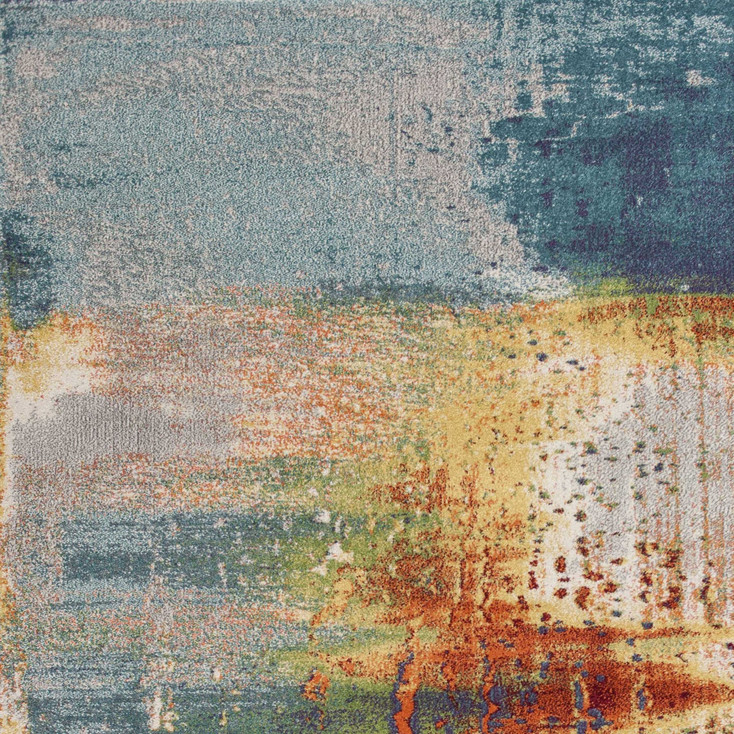 5' x 8' Blue Rust Orange Machine Woven Abstract Brushstrokes Indoor Area Rug
