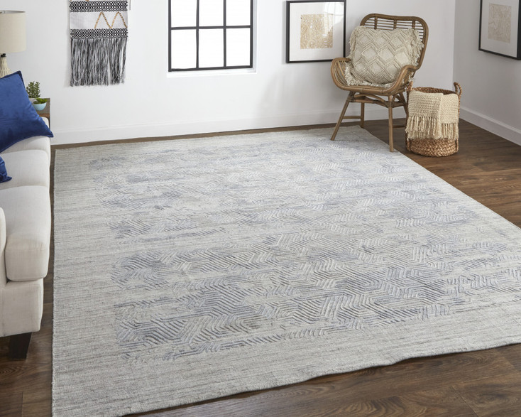 5' x 8' Gray & Blue Abstract Hand Woven Area Rug