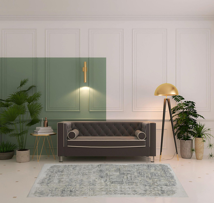 5' x 8' Green Blue and Ivory Abstract Hand Woven Area Rug