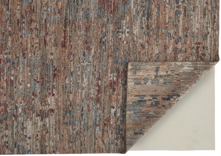 5' x 8' Red and Blue Wool Abstract Hand Knotted Area Rug