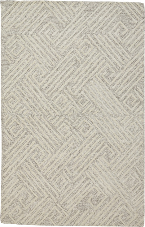 5' x 8' Tan & Ivory Wool Geometric Tufted Handmade Stain Resistant Area Rug