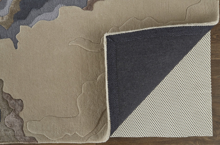 5' x 8' Tan Brown and Blue Wool Abstract Tufted Handmade Area Rug