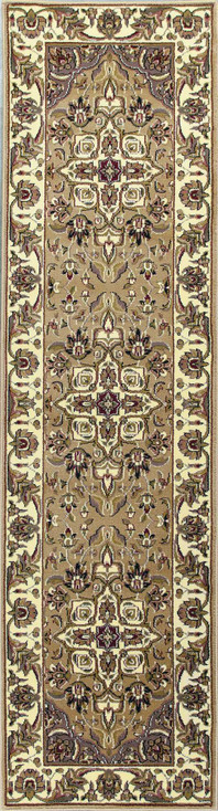 5' x 8' Beige Ivory Machine Woven Floral Medallion Indoor Area Rug