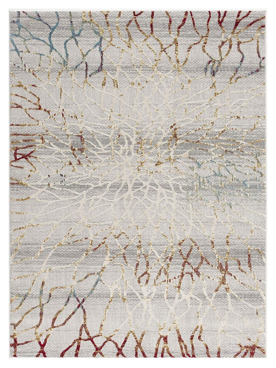 5' x 8' Gold and Ivory Abstract Branches Area Rug