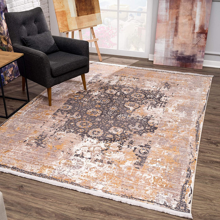 5' x 8' Gray Oriental Dhurrie Non Skid Area Rug