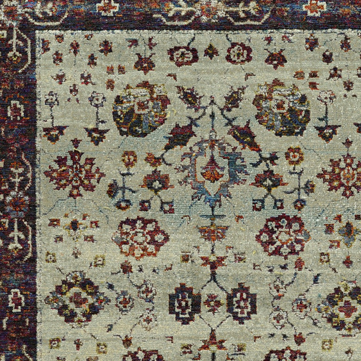 5' x 8' Stone and Red Oriental Power Loom Stain Resistant Area Rug