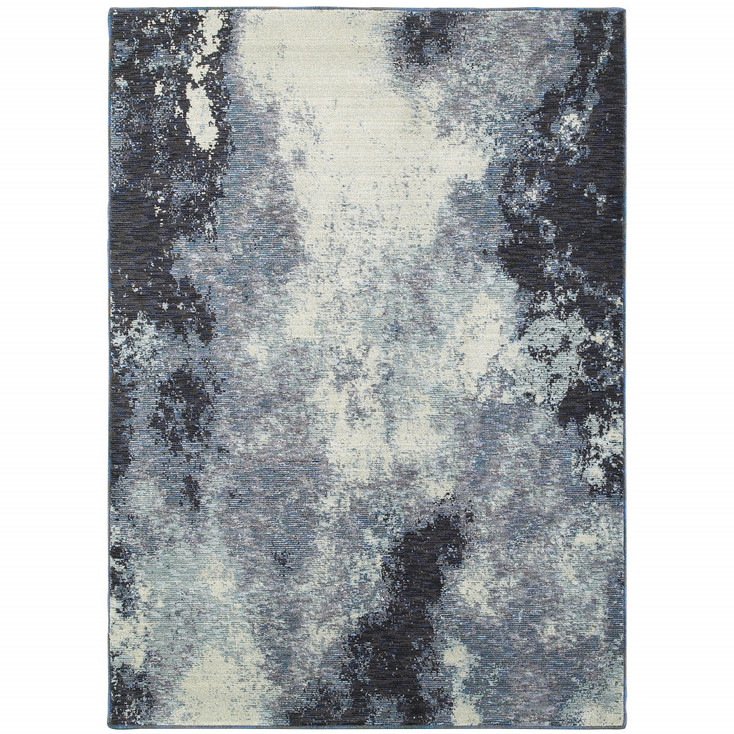 5' x 8' Navy and Ivory Abstract Power Loom Stain Resistant Area Rug