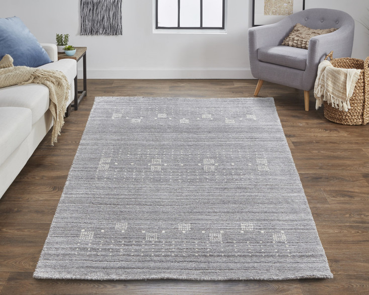 5' x 8' Gray and Ivory Wool Hand Knotted Stain Resistant Area Rug