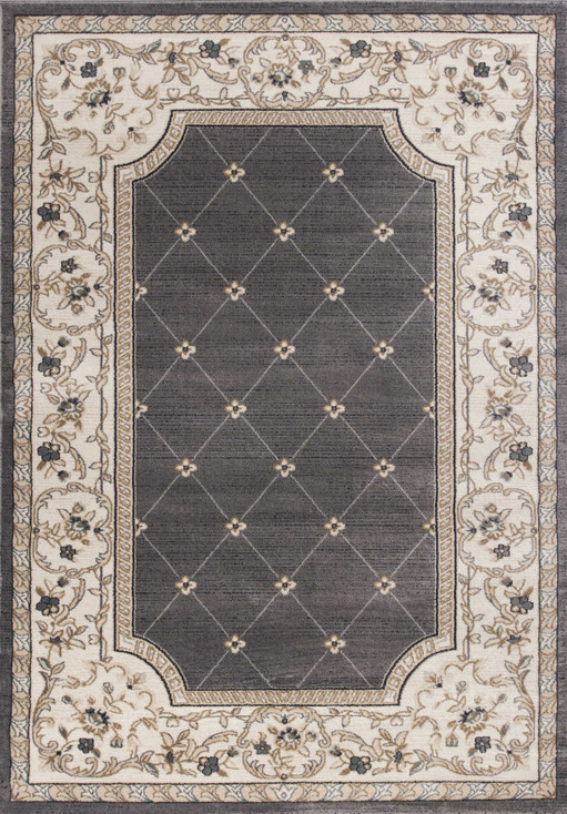 5' x 8' Grey Ivory Bordered Floral Indoor Area Rug