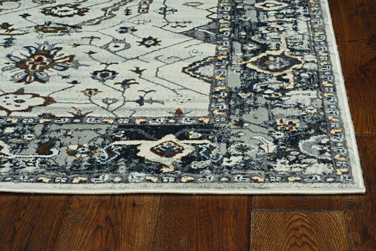 5' x 8' Ivory Grey Machine Woven Traditional Indoor Area Rug