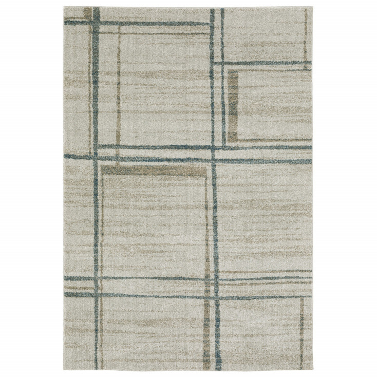 5' x 8' Grey Teal Beige and Tan Geometric Power Loom Area Rug