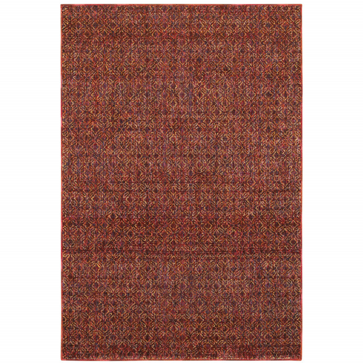 5' x 8' Red Gold and Blue Geometric Power Loom Stain Resistant Area Rug