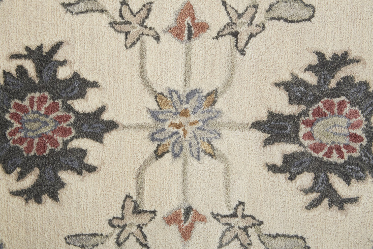 5' x 8' Ivory Blue and Tan Wool Floral Tufted Handmade Stain Resistant Area Rug