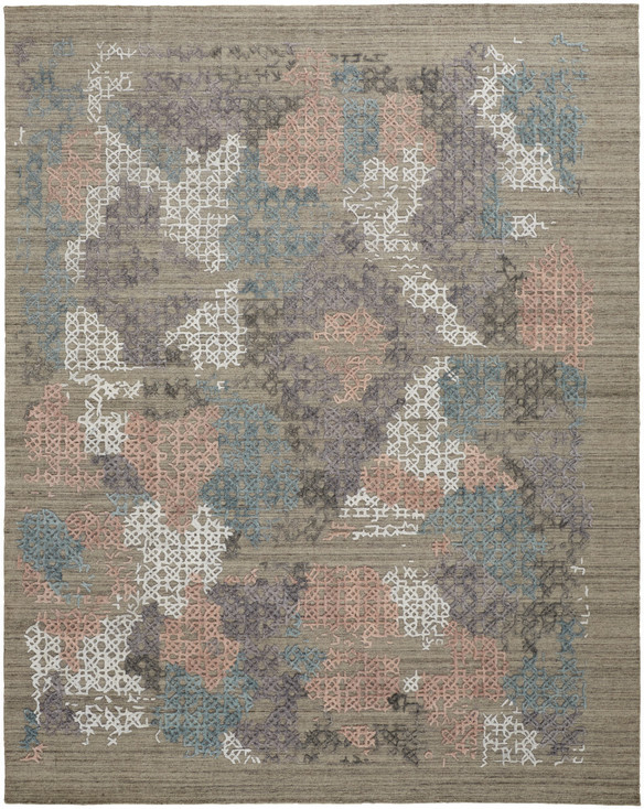 5' x 8' Pink Blue and Taupe Abstract Hand Woven Area Rug