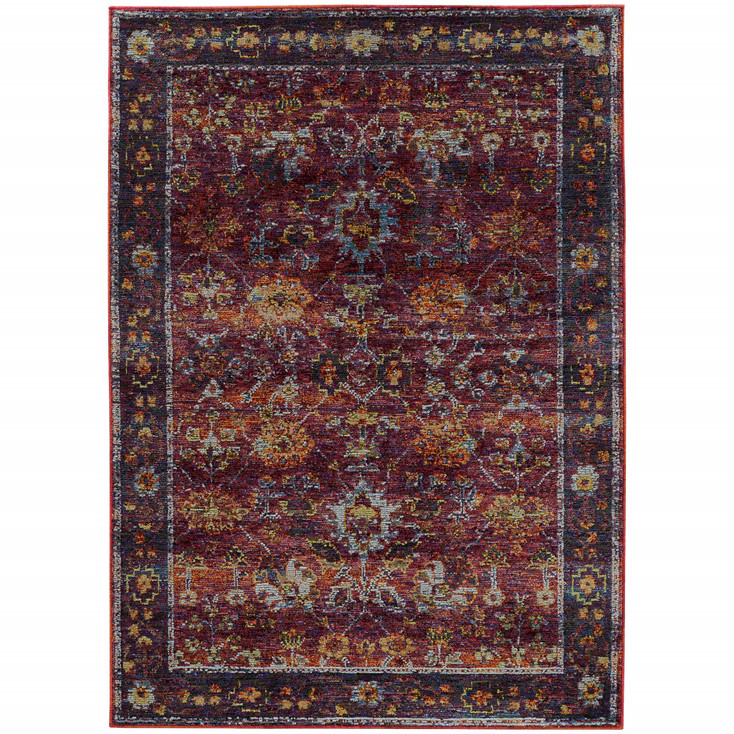 5' x 8' Red Purple Gold and Grey Oriental Power Loom Stain Resistant Area Rug