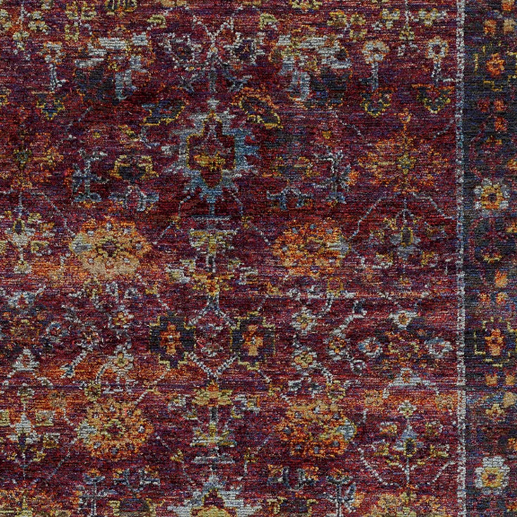 5' x 8' Red Purple Gold and Grey Oriental Power Loom Stain Resistant Area Rug