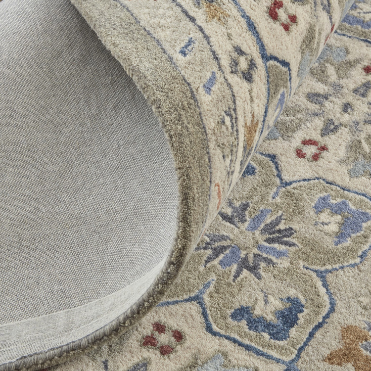 5' x 8' Taupe Ivory and Red Wool Patchwork Tufted Handmade Stain Resistant Area Rug