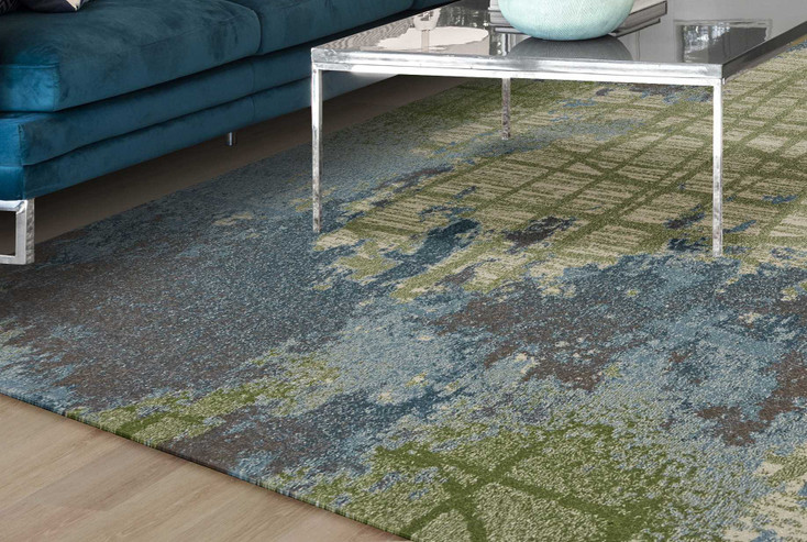 5' x 8' Green Blue Machine Woven Abstract Indoor Area Rug