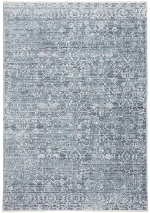 5' x 8' Blue Gray and Silver Abstract Distressed Area Rug with Fringe