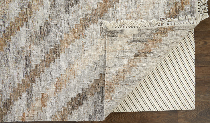 5' x 8' Ivory Gray and Tan Geometric Hand Woven Stain Resistant Area Rug with Fringe