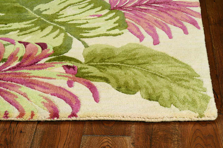 5' x 8' Beige Hand Tufted Tropical Leaves Indoor Area Rug