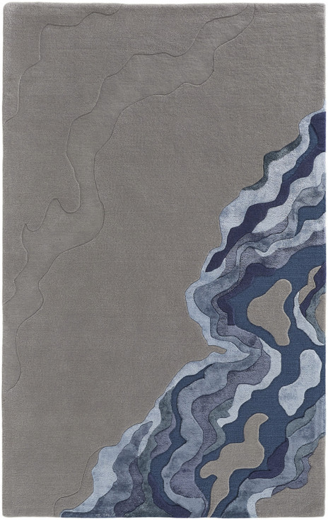 5' x 8' Gray Taupe and Blue Wool Abstract Tufted Handmade Area Rug