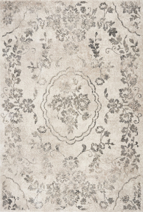 5' x 8' Grey Machine Woven Distressed Floral Medallion Indoor Area Rug