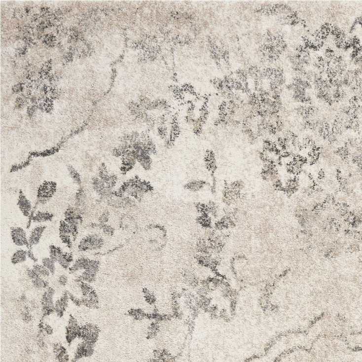 5' x 8' Grey Machine Woven Distressed Floral Medallion Indoor Area Rug