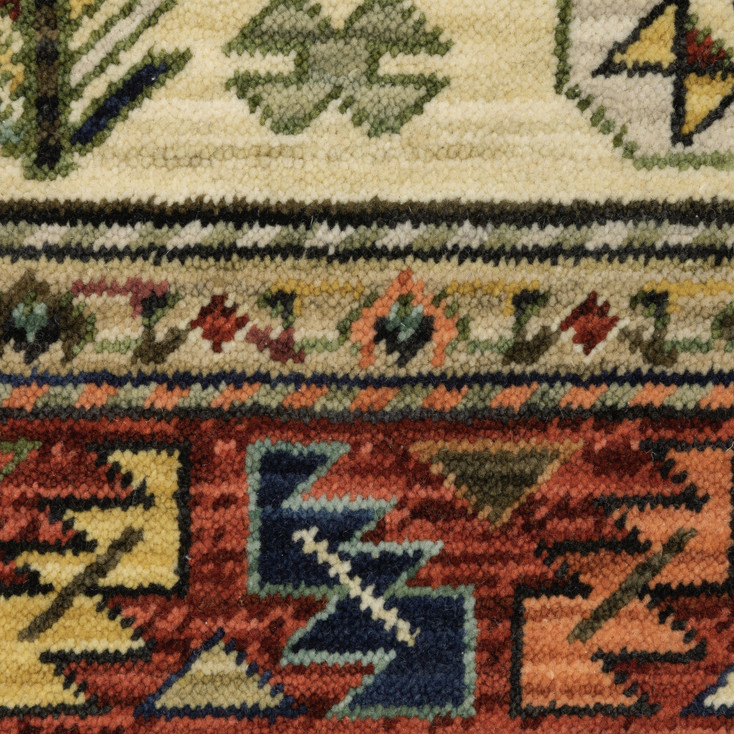 5' x 8' Brick Red Orange Rust Beige Gold Pale Blue Olive Navy & Black Oriental Power Loom Rug