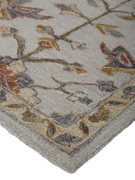 5' x 8' Gray and Gold Wool Floral Tufted Handmade Stain Resistant Area Rug
