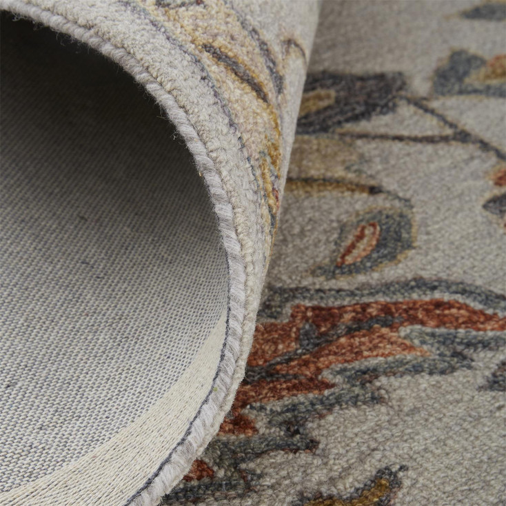 5' x 8' Gray and Gold Wool Floral Tufted Handmade Stain Resistant Area Rug