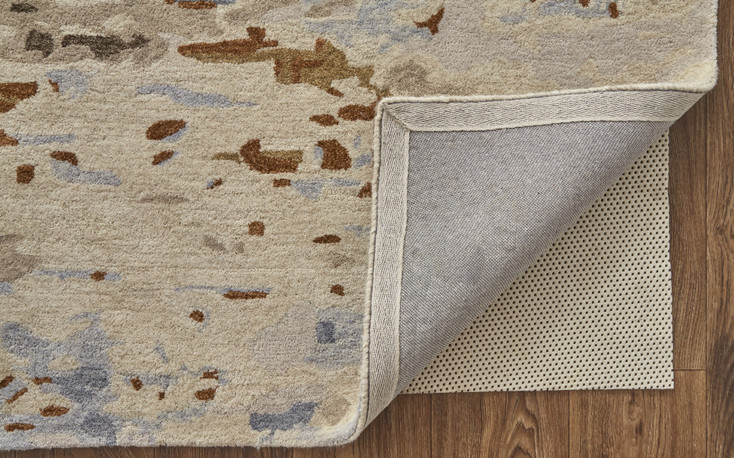 5' x 8' Ivory Blue and Brown Wool Abstract Tufted Handmade Stain Resistant Area Rug
