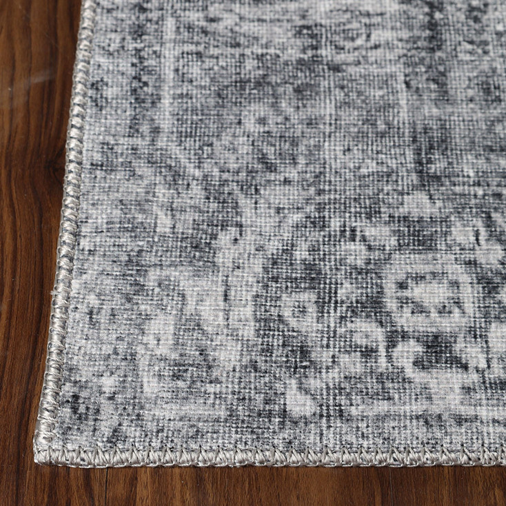 5' x 8' Charcoal Oriental Power Loom Stain Resistant Area Rug