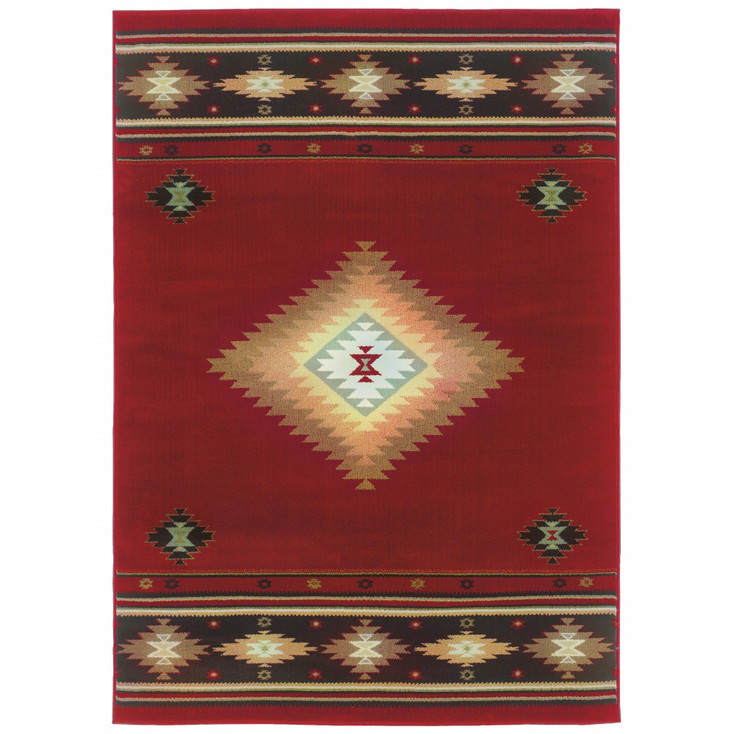 5' x 8' Red and Beige Ikat Pattern Area Rug