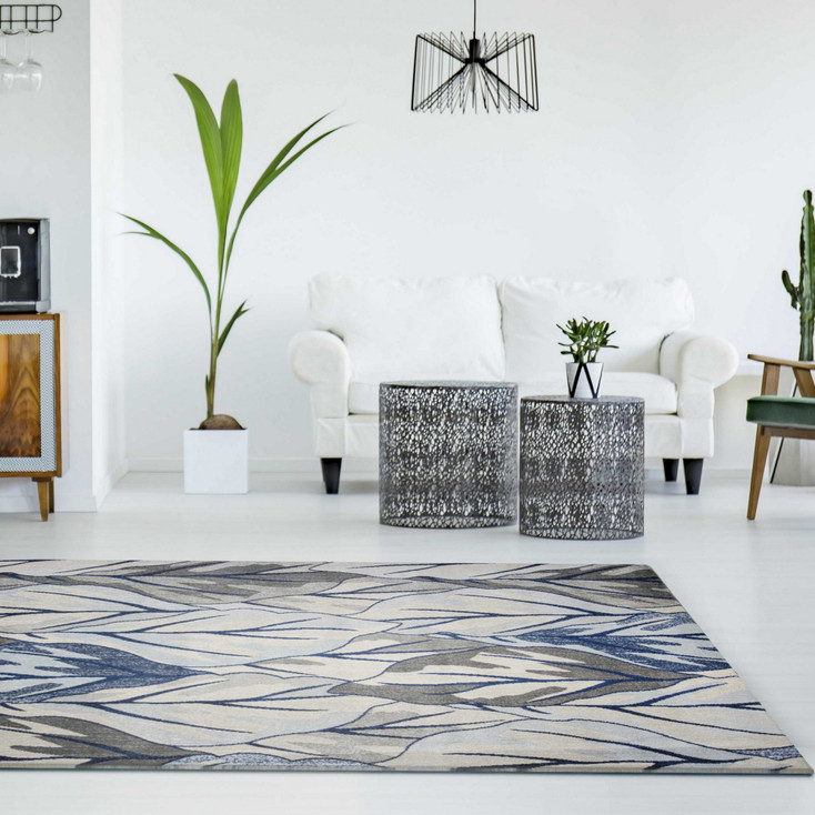 5' x 8' Grey Navy Machine Woven Tropical Indoor Area Rug
