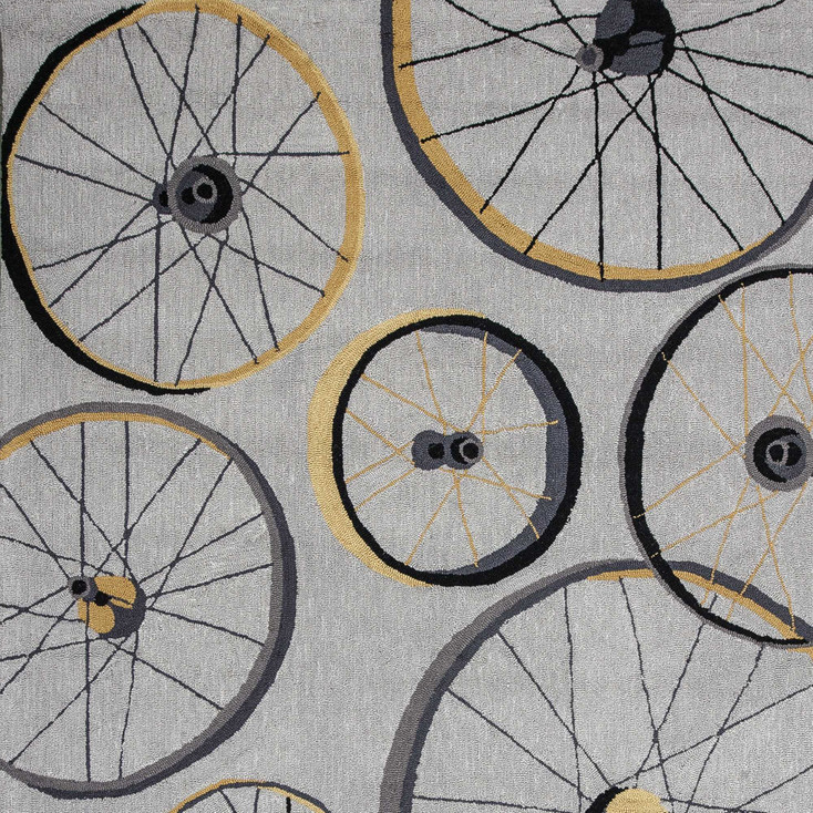 5' x 8' Grey Hand Hooked Wheels Indoor Area Rug
