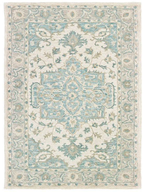 5' x 8' Turquoise and Cream Medallion Area Rug