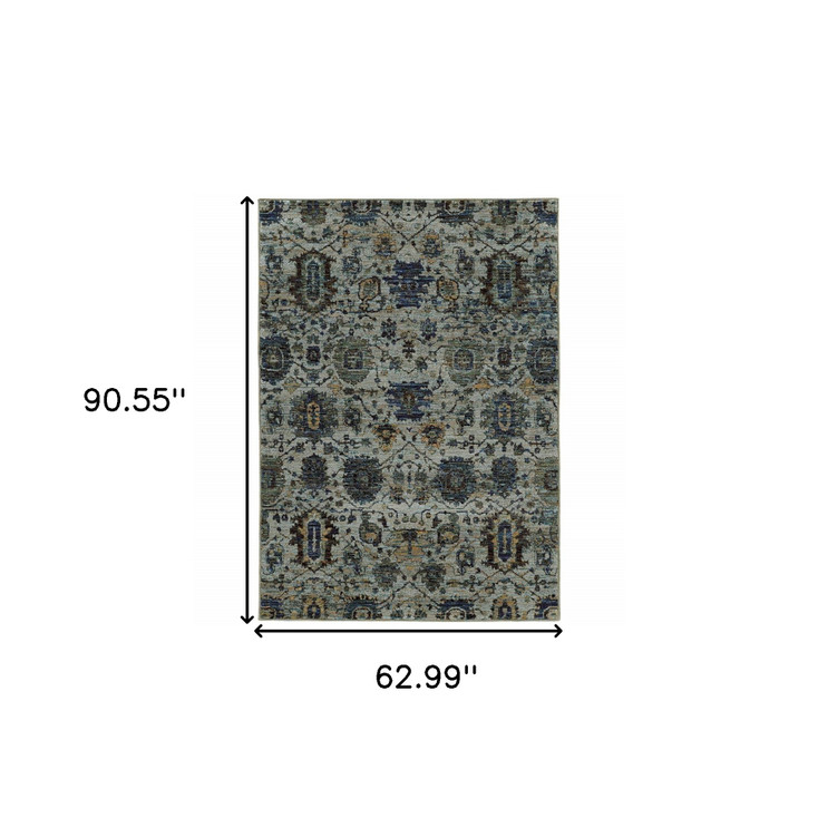 5' x 8' Blue and Navy Oriental Power Loom Stain Resistant Area Rug