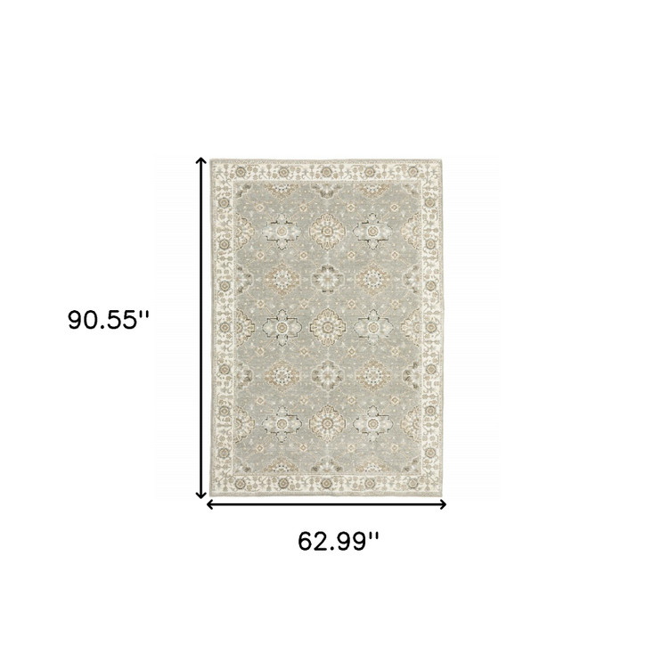 5' x 8' Grey Ivory Tan Brown and Gold Oriental Power Loom Stain Resistant Area Rug