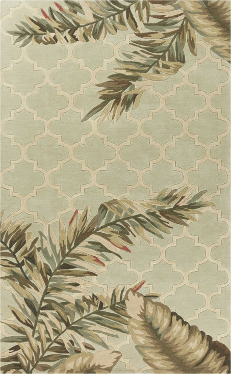 5' x 8' Sage Green Hand Tufted Tropical Quatrefoil Indoor Area Rug