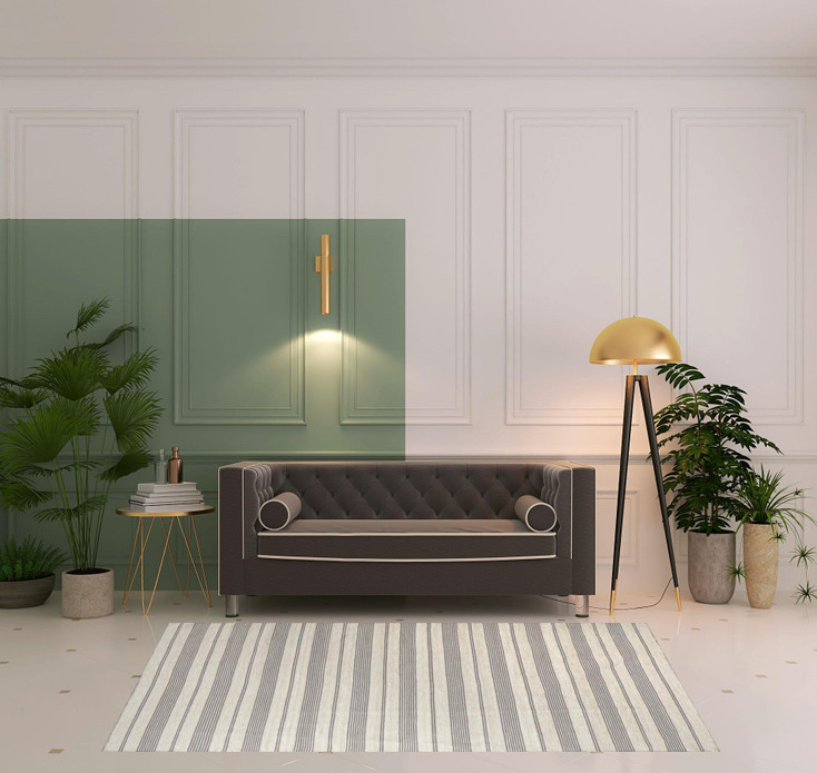 5' x 8' Gray and Ivory Striped Dhurrie Hand Woven Stain Resistant Area Rug