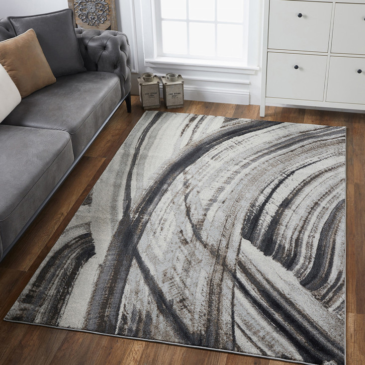 5' x 8' Gray Abstract Dhurrie Rectangle Polypropylene Area Rug