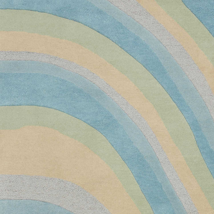 5' x 8' Ocean Blue Beige Hand Tufted Abstract Waves Indoor Area Rug