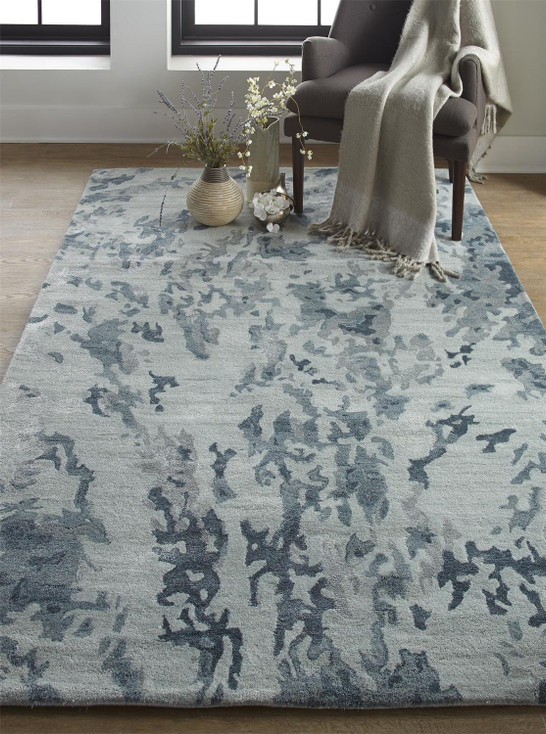 5' x 8' Blue Green and Silver Abstract Tufted Handmade Area Rug