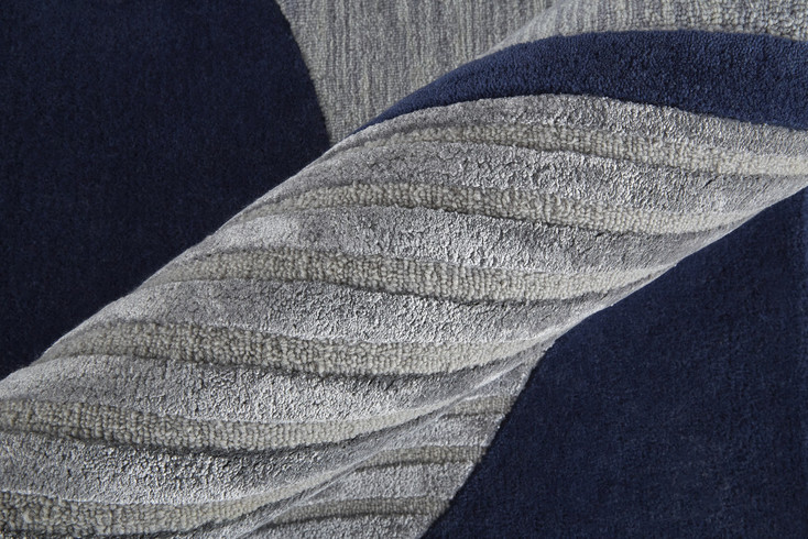 5' x 8' Blue & Silver Wool Geometric Tufted Handmade Area Rug