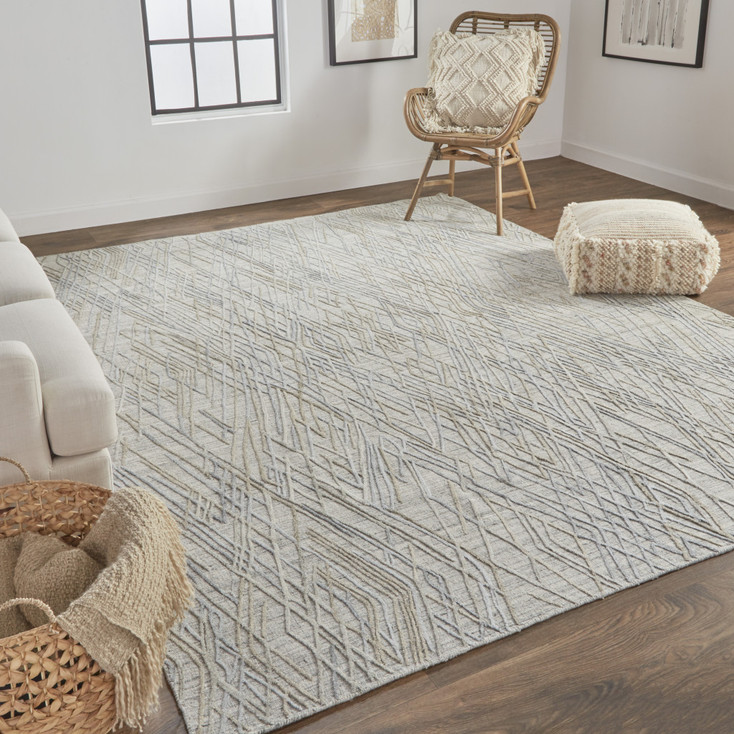 5' x 8' Gray and Blue Abstract Hand Woven Area Rug