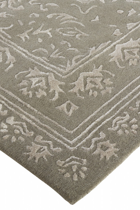 5' x 8' Gray Taupe and Silver Wool Floral Tufted Handmade Distressed Area Rug