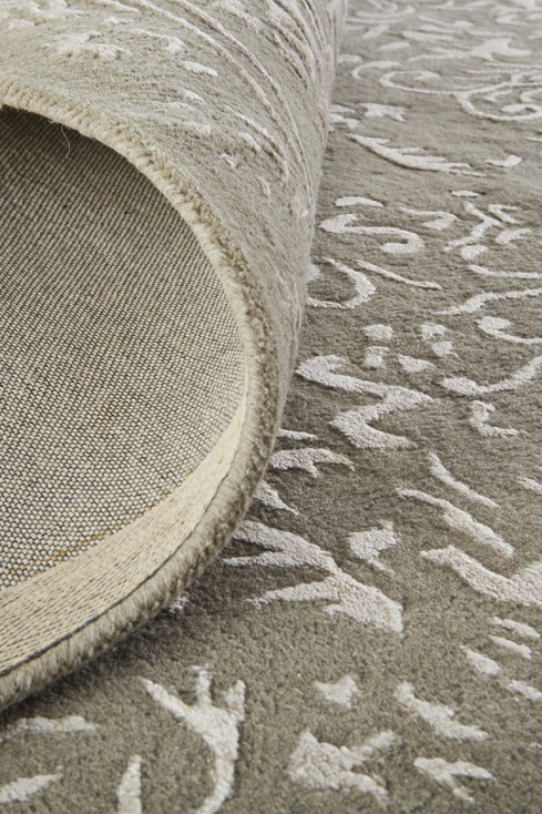 5' x 8' Gray Taupe and Silver Wool Floral Tufted Handmade Distressed Area Rug