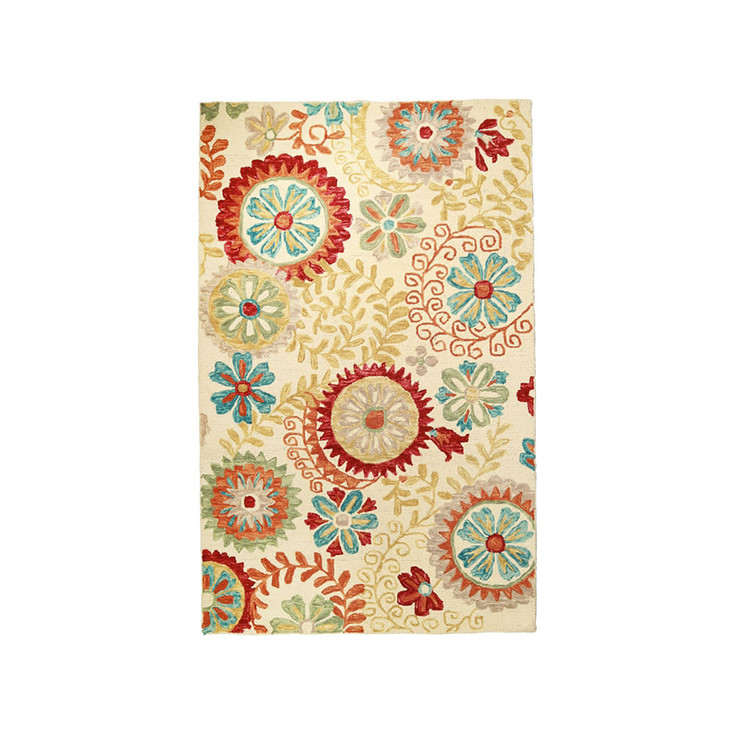 5' x 8' Cream Wool Medallion Tufted Handmade Stain Resistant Area Rug