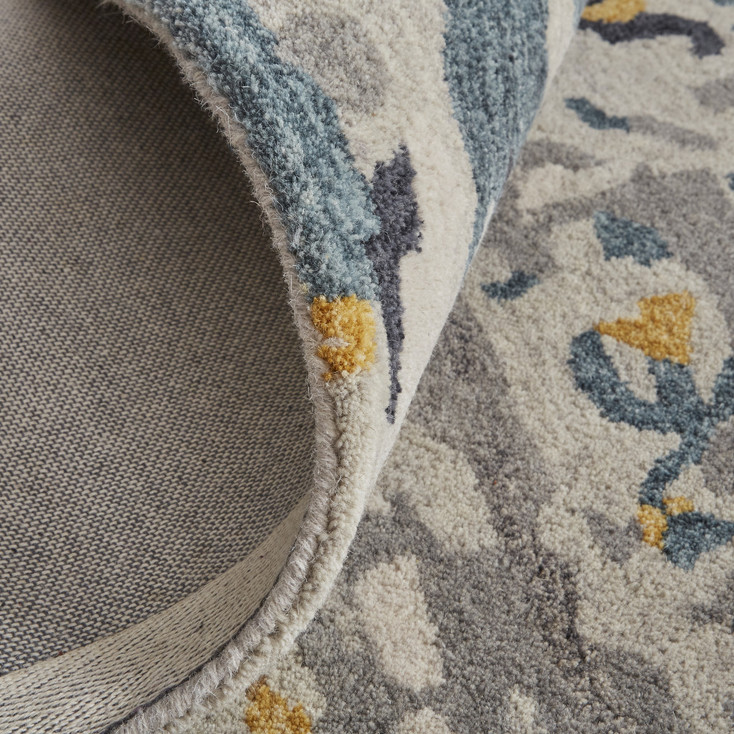 5' x 8' Gray Yellow and Blue Wool Abstract Tufted Handmade Stain Resistant Area Rug